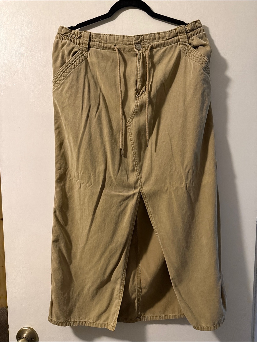 Maurices Khaki Drawstring Front-Slit Midi Skirt